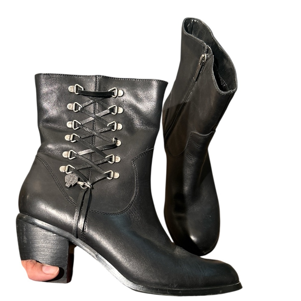 Harley-Davidson Black Leather Lace-Up Ankle Boots Size 8.5